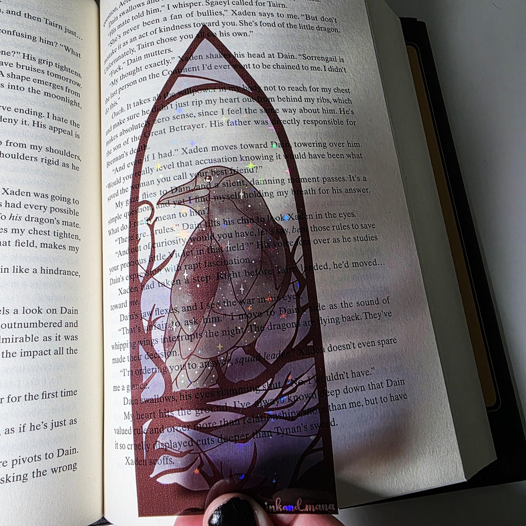 Gothic Raven Stained Glass Style Bookmark: Moon Scene, Holographic Art 13