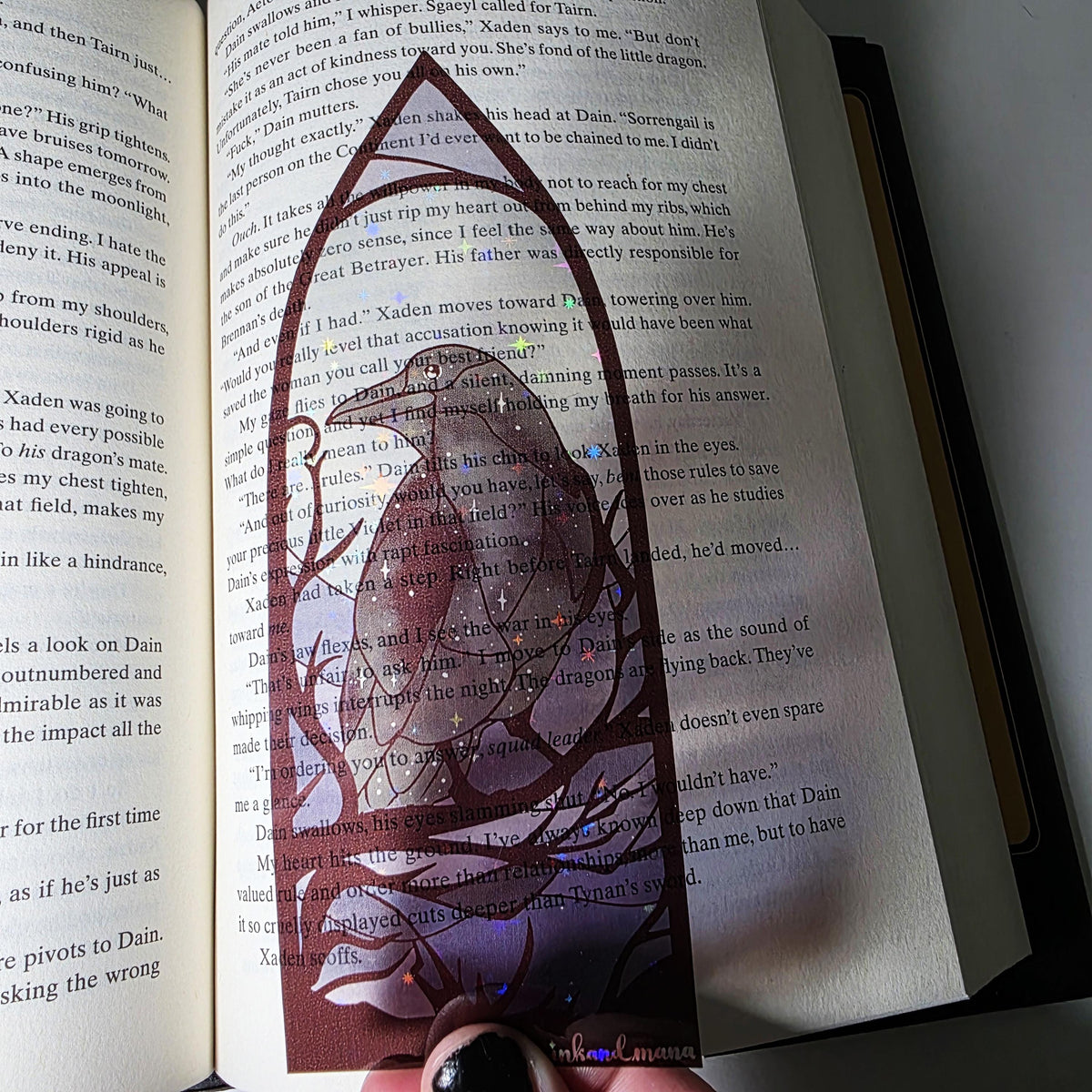 Gothic Raven Stained Glass Style Bookmark: Moon Scene, Holographic Art 13