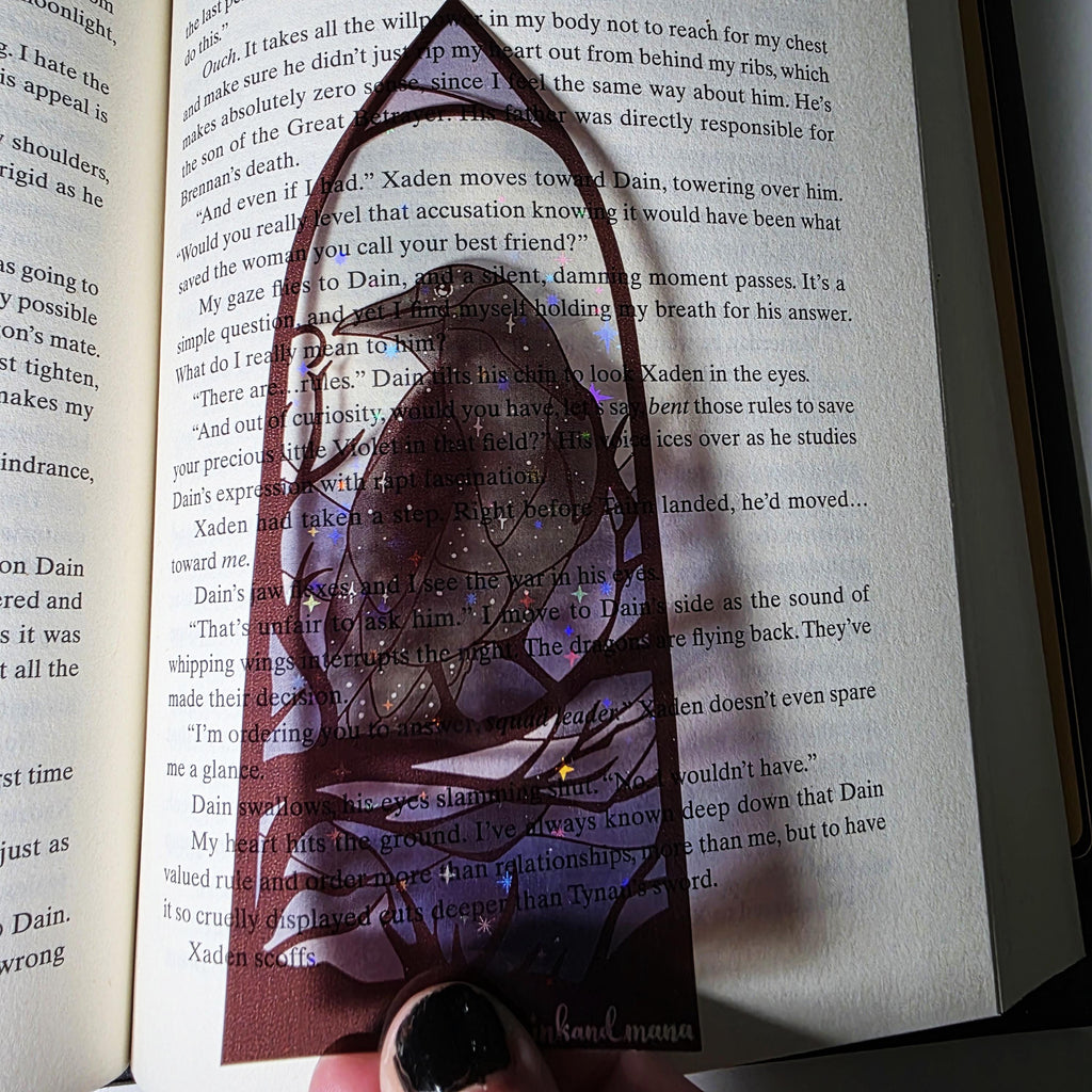 Gothic Raven Stained Glass Style Bookmark: Moon Scene, Holographic Art 14