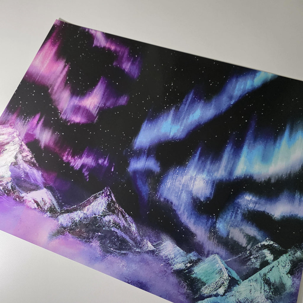 Rainbow Northern Lights Art Print - 12" x 16" Aurora Borealis Inspired Artwork
