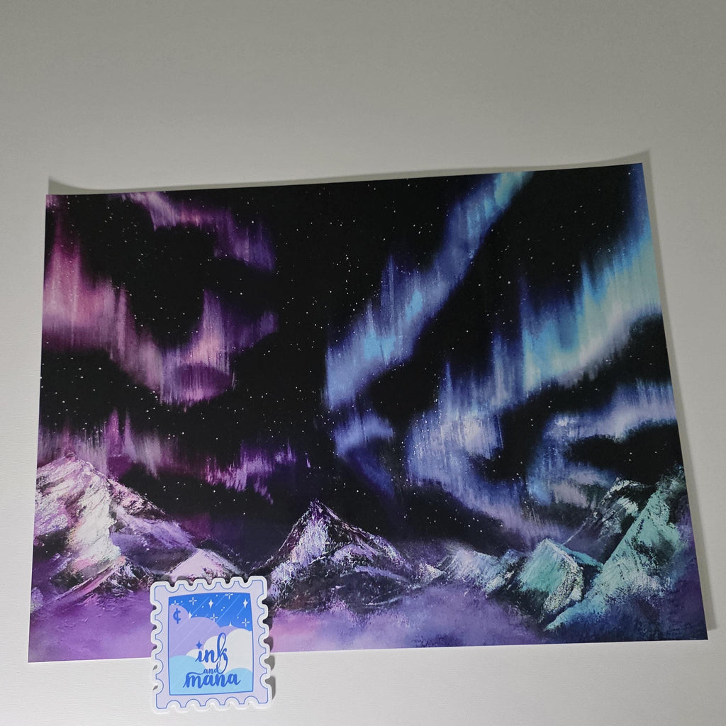 Rainbow Northern Lights Art Print - 12" x 16" Aurora Borealis Inspired Artwork 11