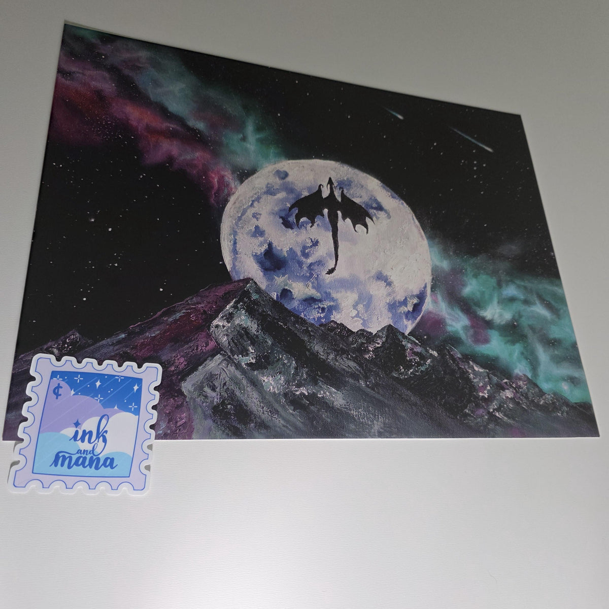 Fantasy Dragon Galaxy Art Print - 12" x 16" Moon and Nebula Artwork 8