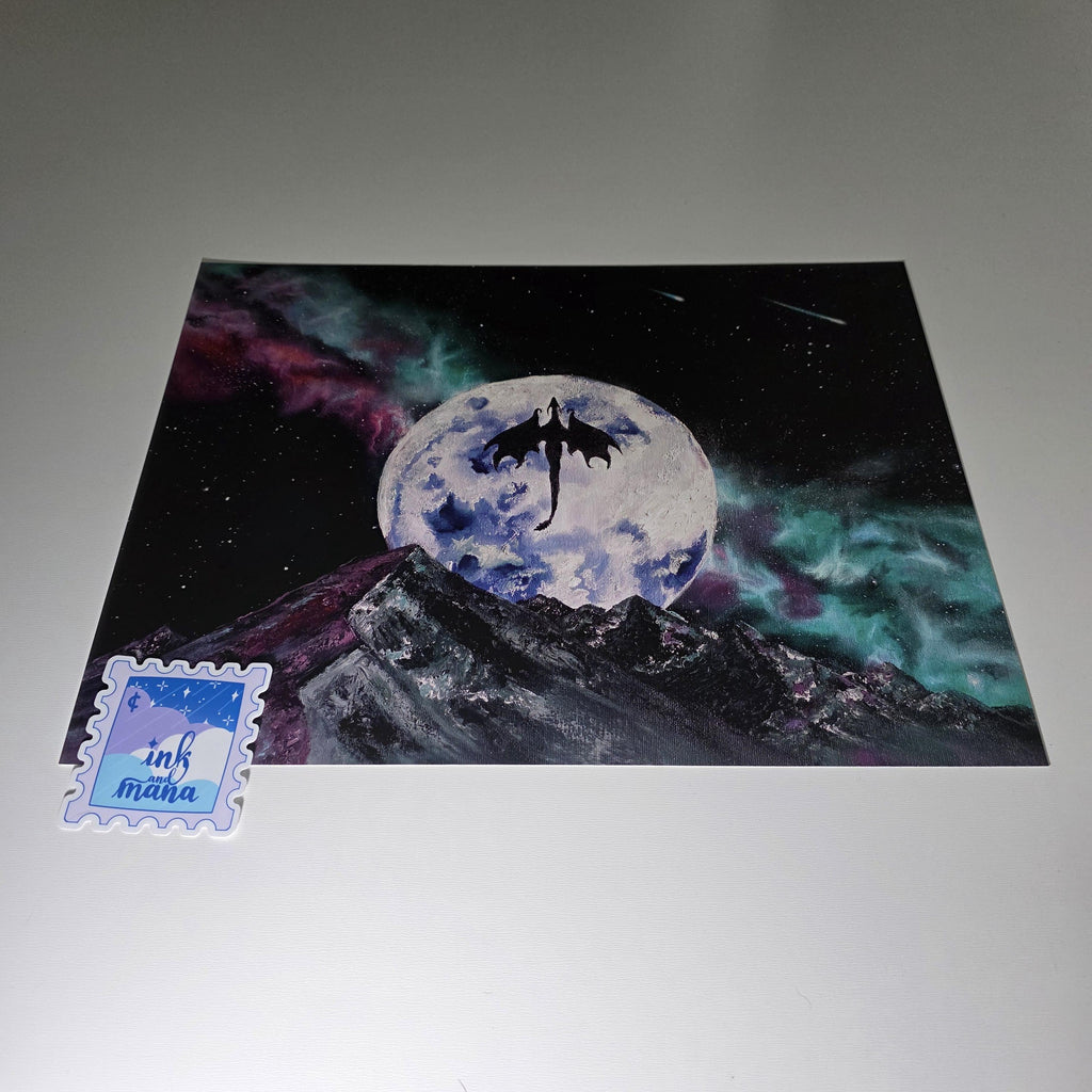 Fantasy Dragon Galaxy Art Print - 12" x 16" Moon and Nebula Artwork 9
