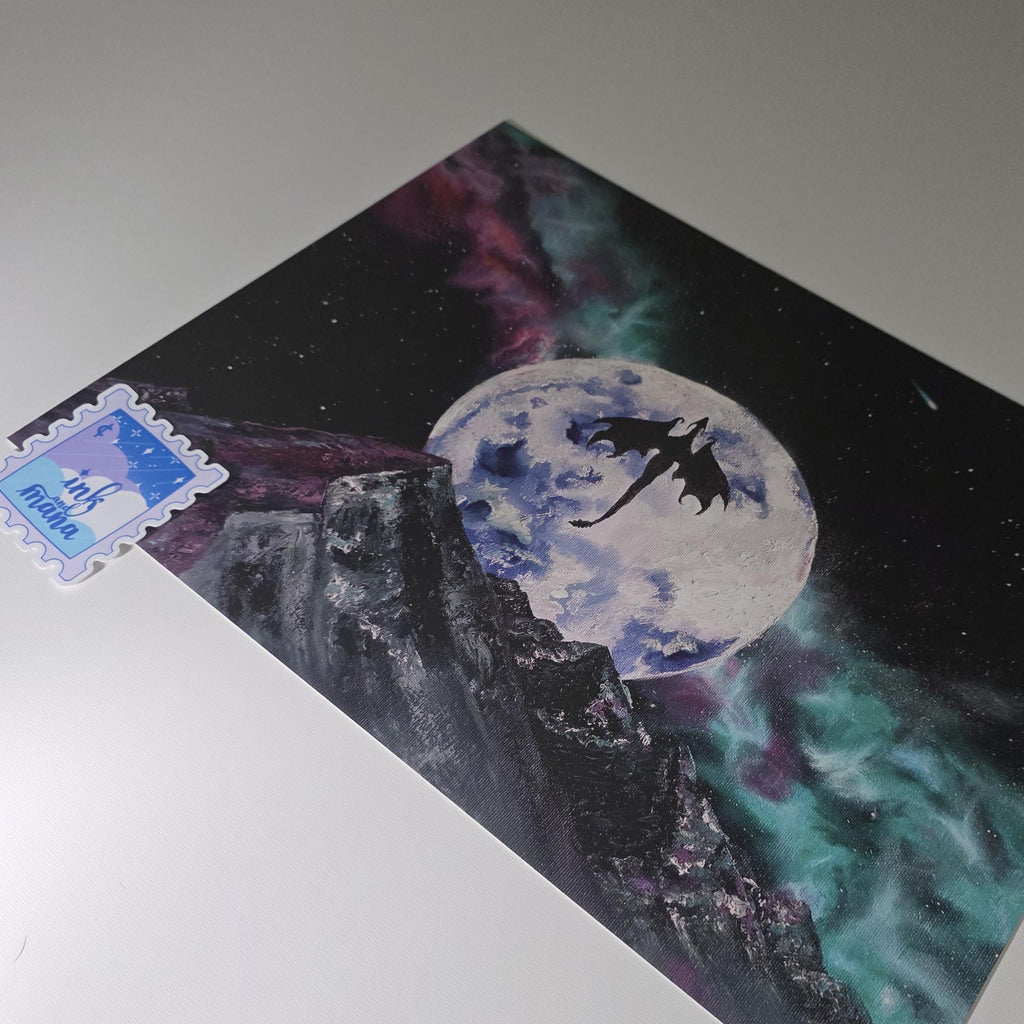 Fantasy Dragon Galaxy Art Print - 12" x 16" Moon and Nebula Artwork 7