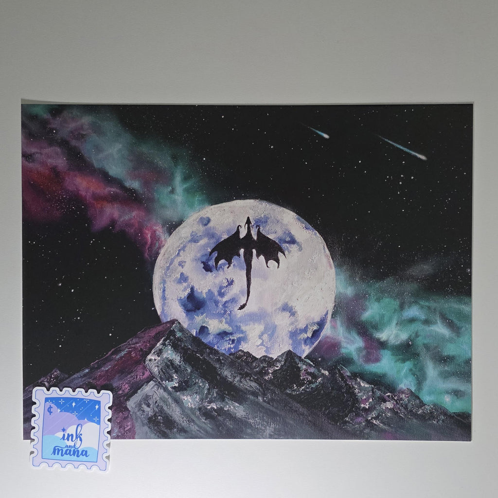 Fantasy Dragon Galaxy Art Print - 12" x 16" Moon and Nebula Artwork 11