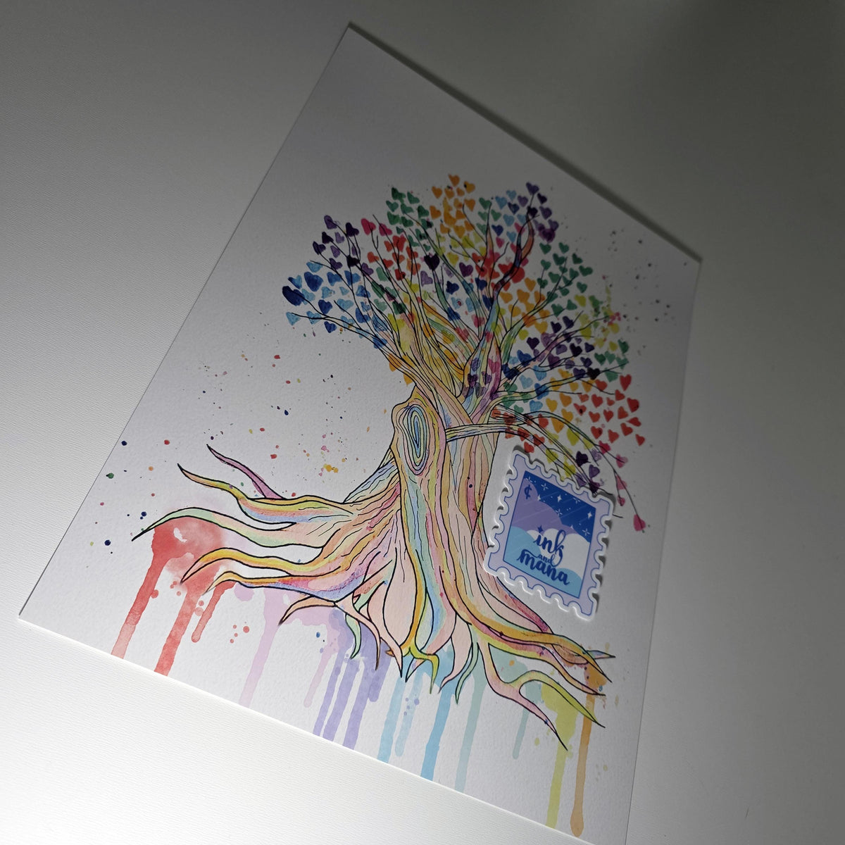 Tree of Life Watercolour Art Print - 12" x 16" Rainbow Heart Tree Artwork 7