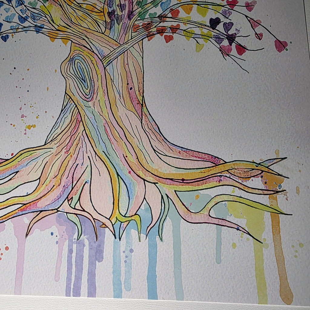 Tree of Life Watercolour Art Print - 12" x 16" Rainbow Heart Tree Artwork 4