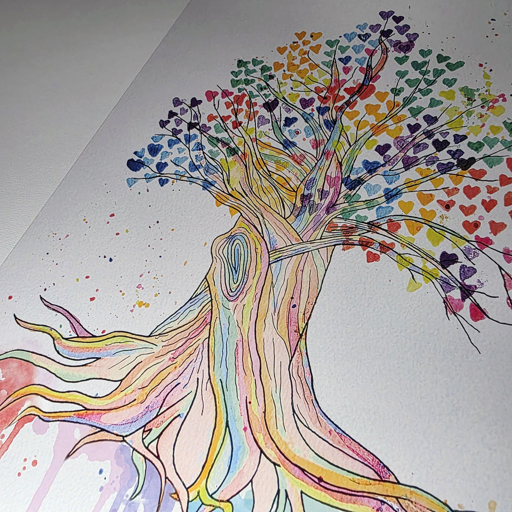 Tree of Life Watercolour Art Print - 12" x 16" Rainbow Heart Tree Artwork 8