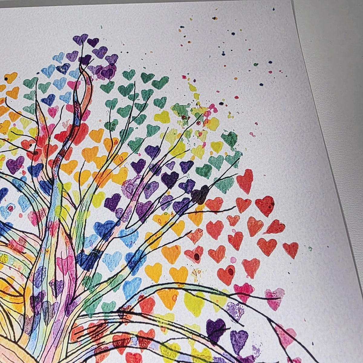 Tree of Life Watercolour Art Print - 12" x 16" Rainbow Heart Tree Artwork 3