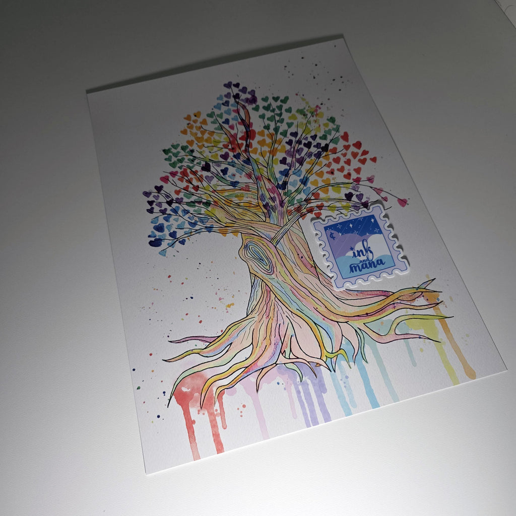 Tree of Life Watercolour Art Print - 12" x 16" Rainbow Heart Tree Artwork 10