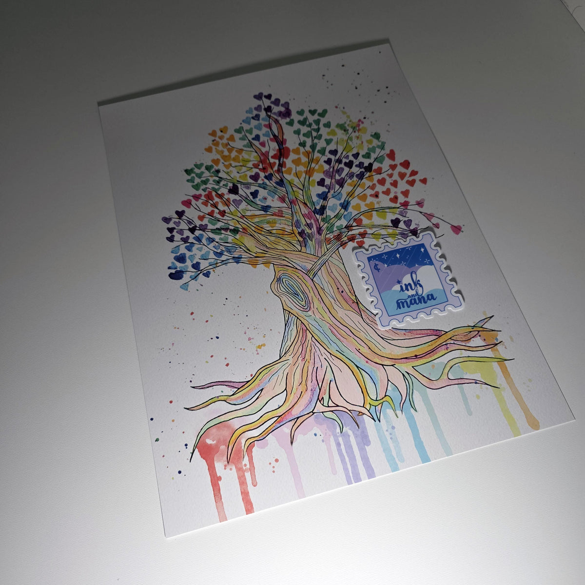 Tree of Life Watercolour Art Print - 12" x 16" Rainbow Heart Tree Artwork 10