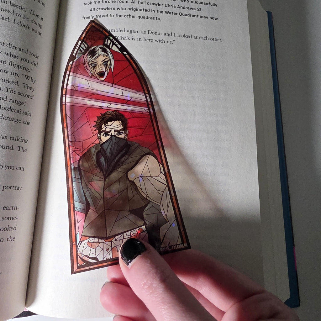 Dungeon Crawler Carl Stained Glass Style Bookmark: Carl and Samantha (Handmade with Holographic Art) 7