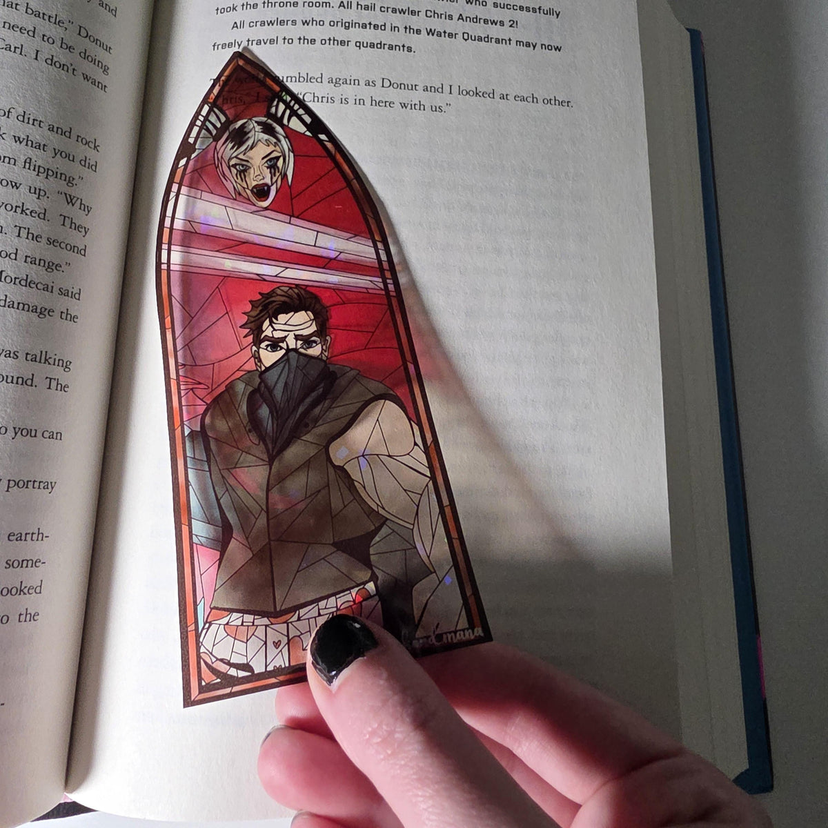 Dungeon Crawler Carl Stained Glass Style Bookmark: Carl and Samantha (Handmade with Holographic Art) 7