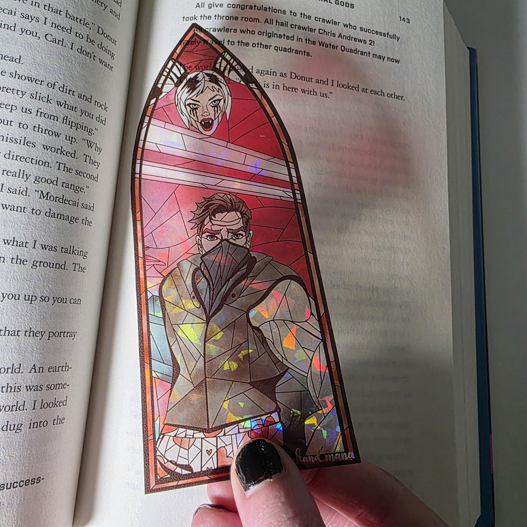 Dungeon Crawler Carl Stained Glass Style Bookmark: Carl and Samantha (Handmade with Holographic Art) 10