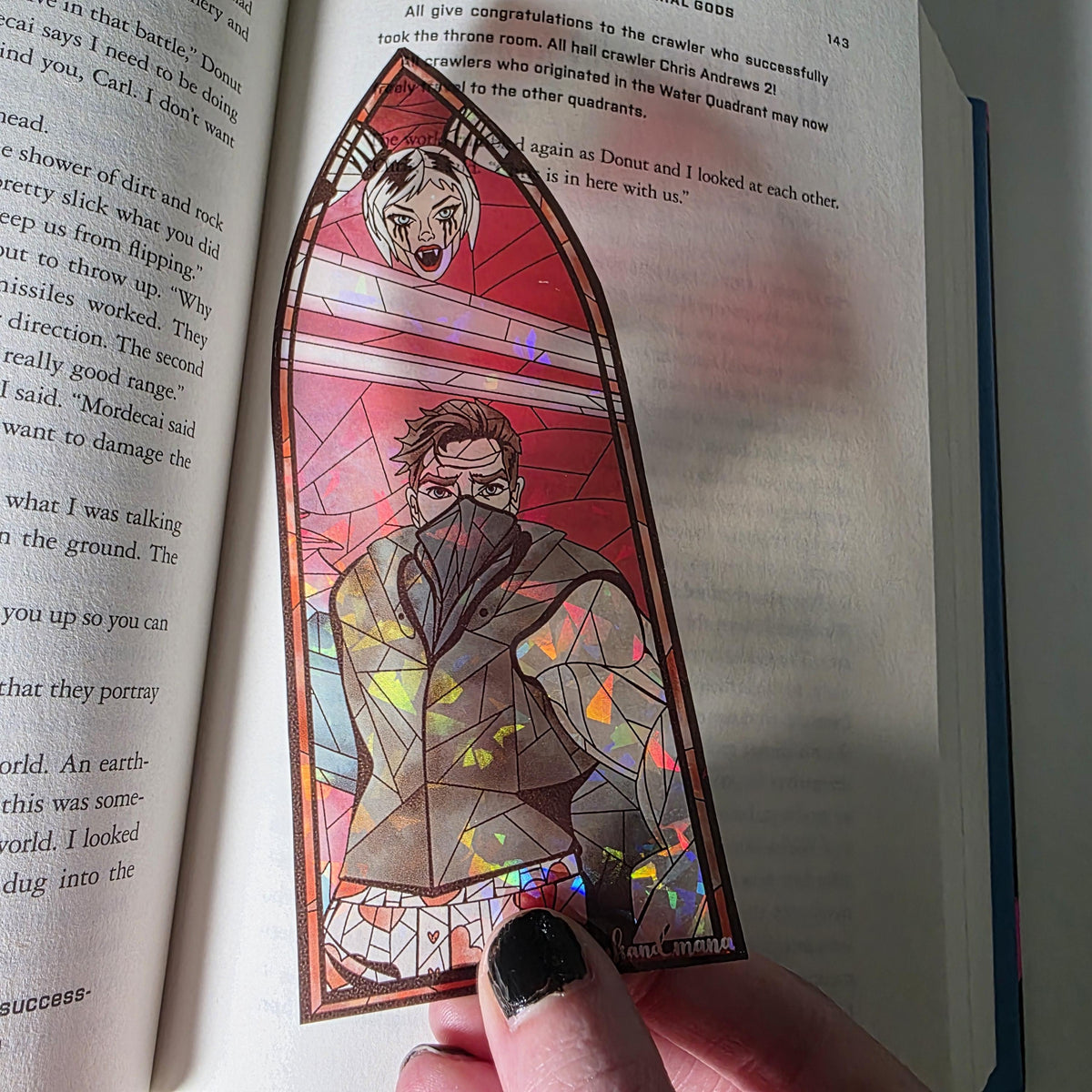 Dungeon Crawler Carl Stained Glass Style Bookmark: Carl and Samantha (Handmade with Holographic Art) 10