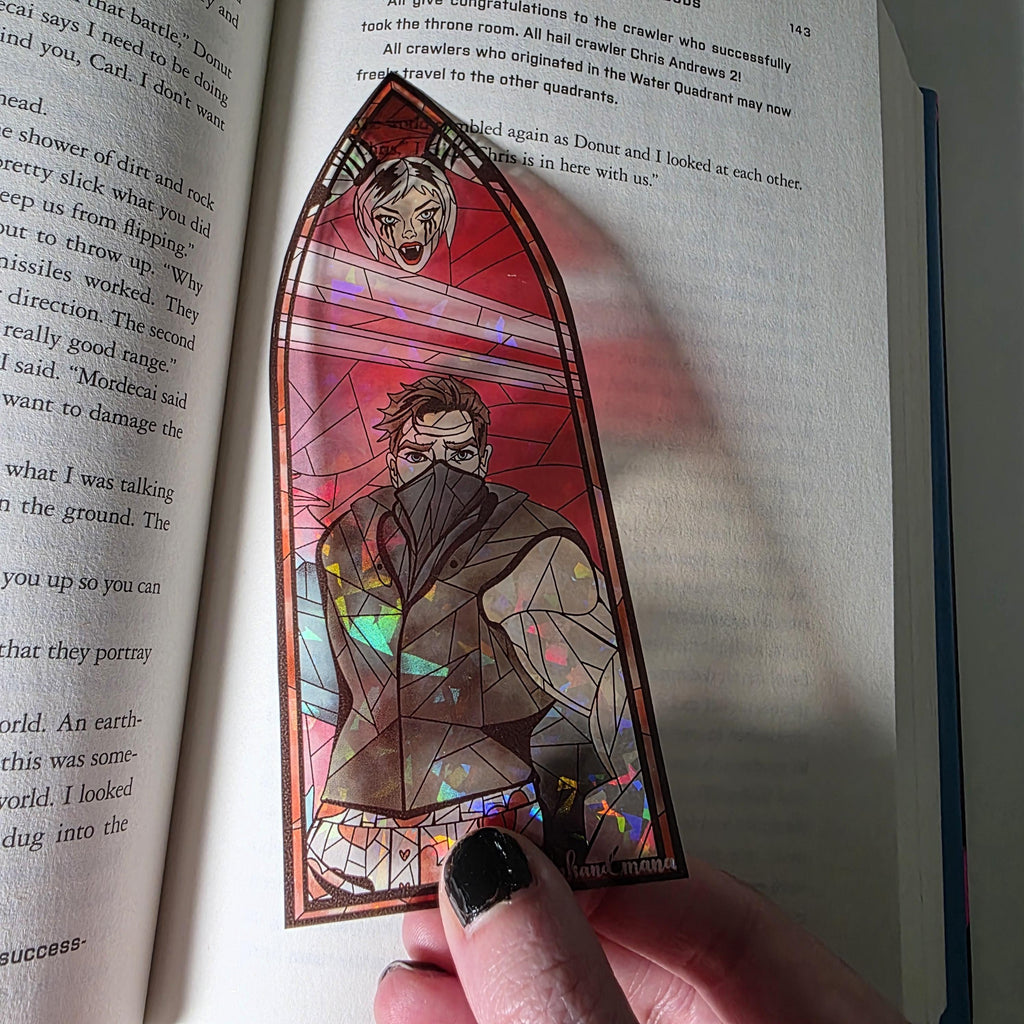Dungeon Crawler Carl Stained Glass Style Bookmark: Carl and Samantha (Handmade with Holographic Art) 9