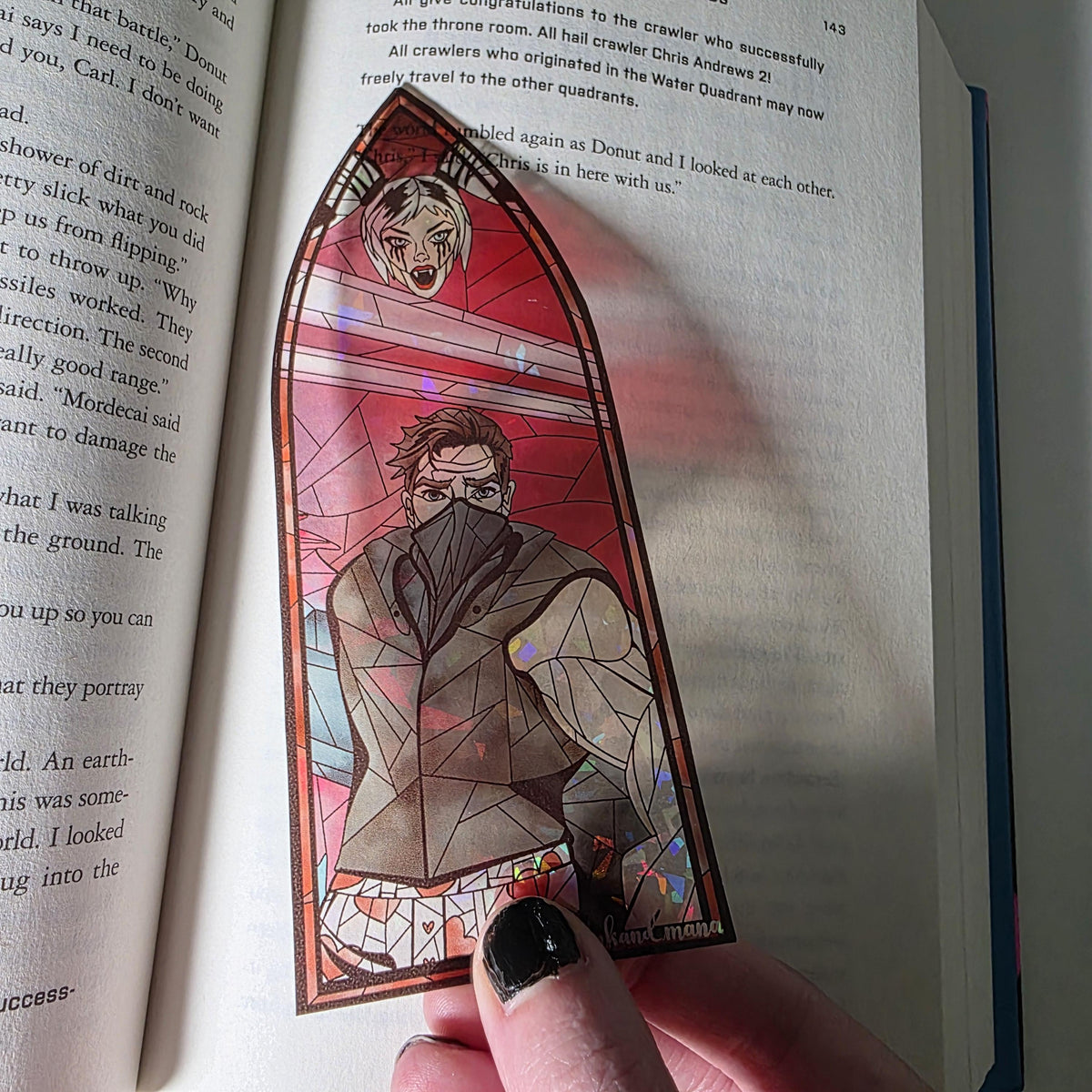Dungeon Crawler Carl Stained Glass Style Bookmark: Carl and Samantha (Handmade with Holographic Art) 11