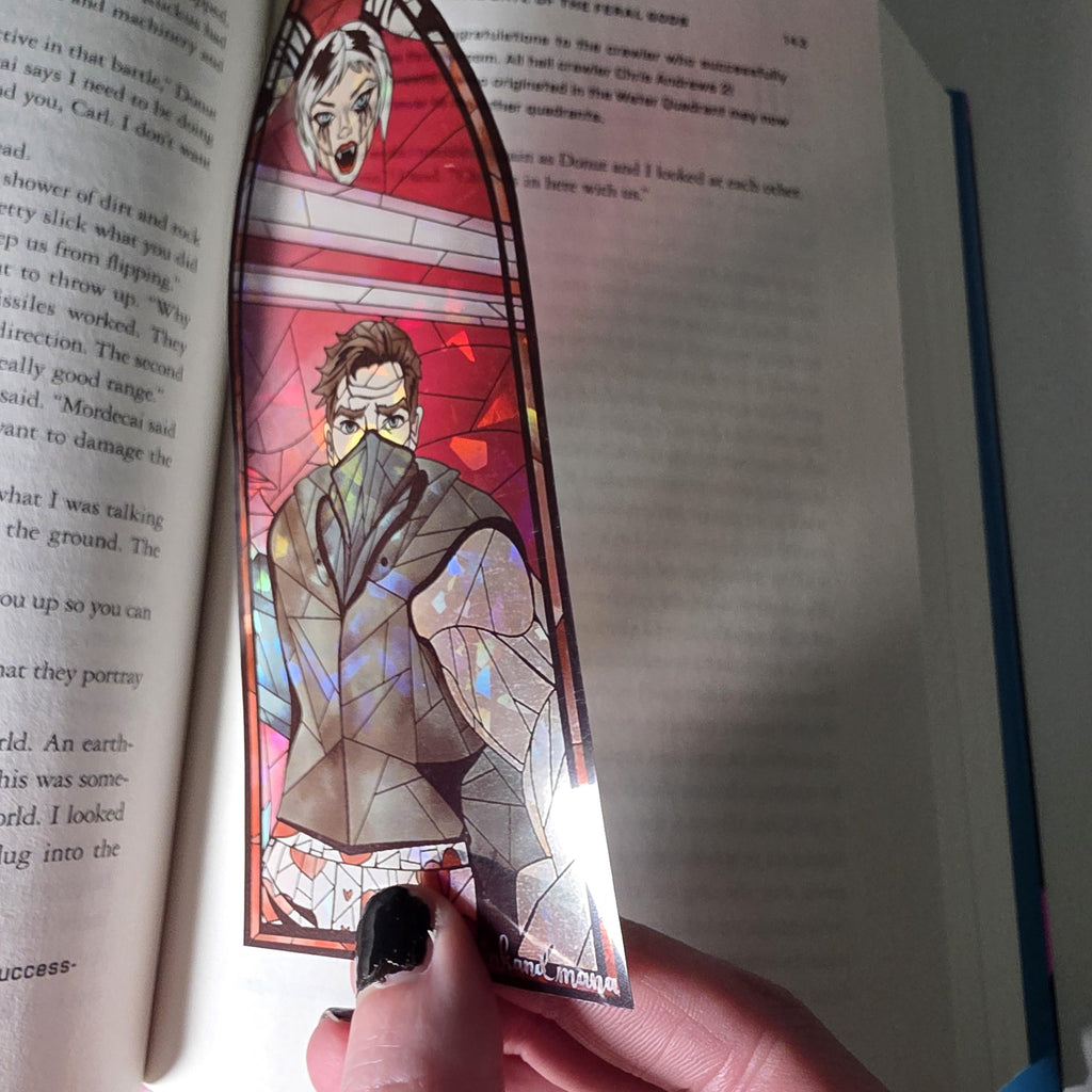 Dungeon Crawler Carl Stained Glass Style Bookmark: Carl and Samantha (Handmade with Holographic Art) 16