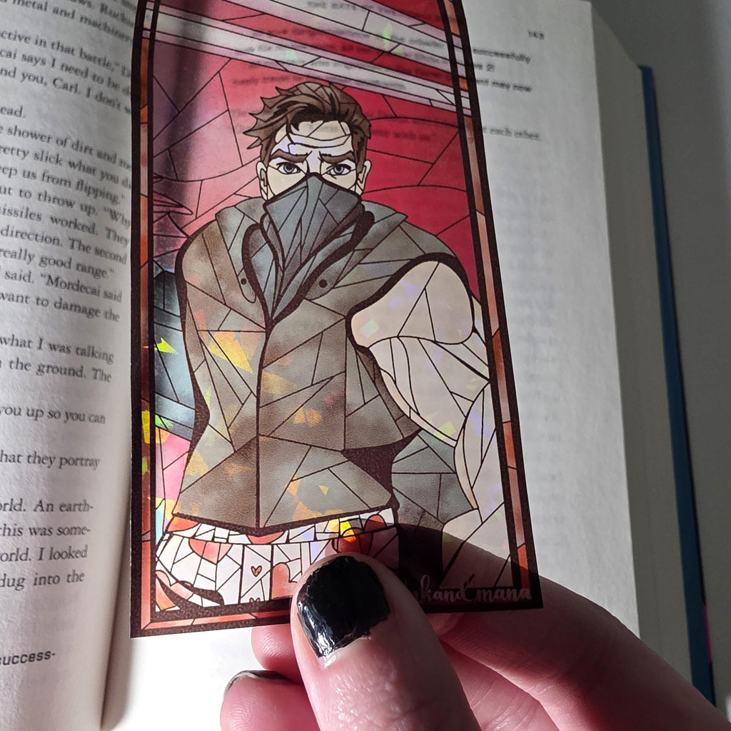 Dungeon Crawler Carl Stained Glass Style Bookmark: Carl and Samantha (Handmade with Holographic Art) 4