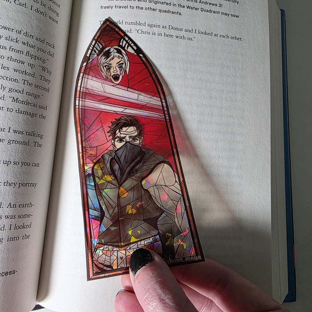 Dungeon Crawler Carl Stained Glass Style Bookmark: Carl and Samantha (Handmade with Holographic Art) 13