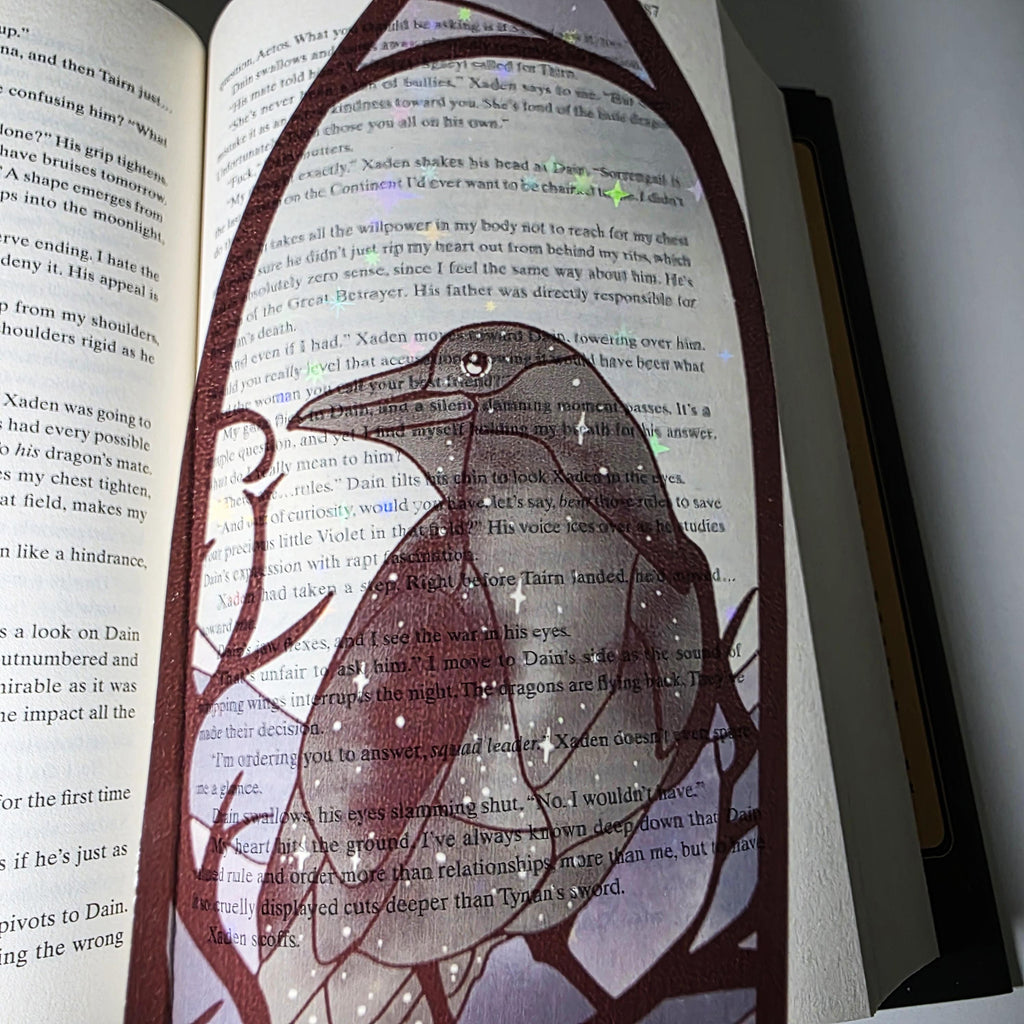 Gothic Raven Stained Glass Style Bookmark: Moon Scene, Holographic Art 7