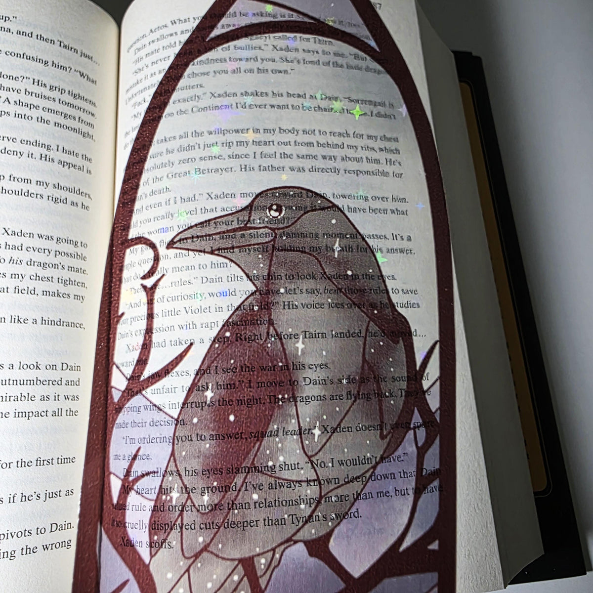 Gothic Raven Stained Glass Style Bookmark: Moon Scene, Holographic Art 7