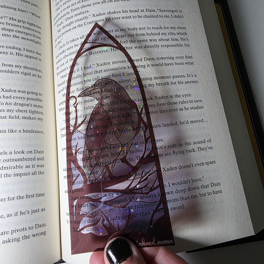 Gothic Raven Stained Glass Style Bookmark: Moon Scene, Holographic Art 12