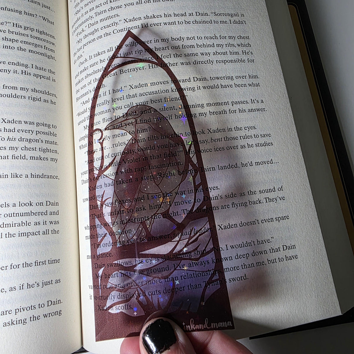 Gothic Raven Stained Glass Style Bookmark: Moon Scene, Holographic Art 12