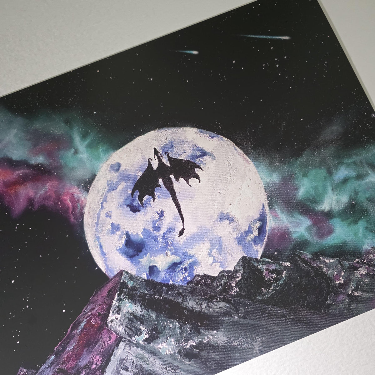 Fantasy Dragon Galaxy Art Print - 12" x 16" Moon and Nebula Artwork