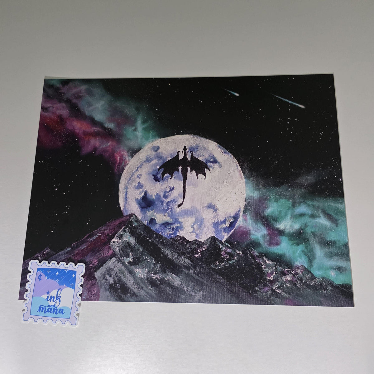 Fantasy Dragon Galaxy Art Print - 12" x 16" Moon and Nebula Artwork 6