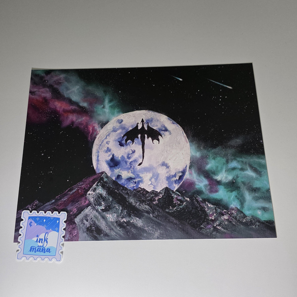 Fantasy Dragon Galaxy Art Print - 12" x 16" Moon and Nebula Artwork 10