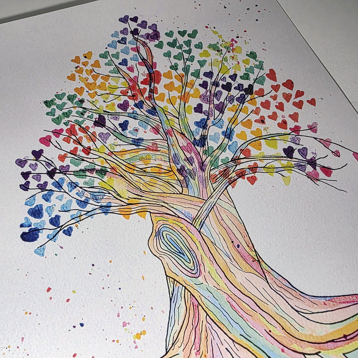 Tree of Life Watercolour Art Print - 12" x 16" Rainbow Heart Tree Artwork
