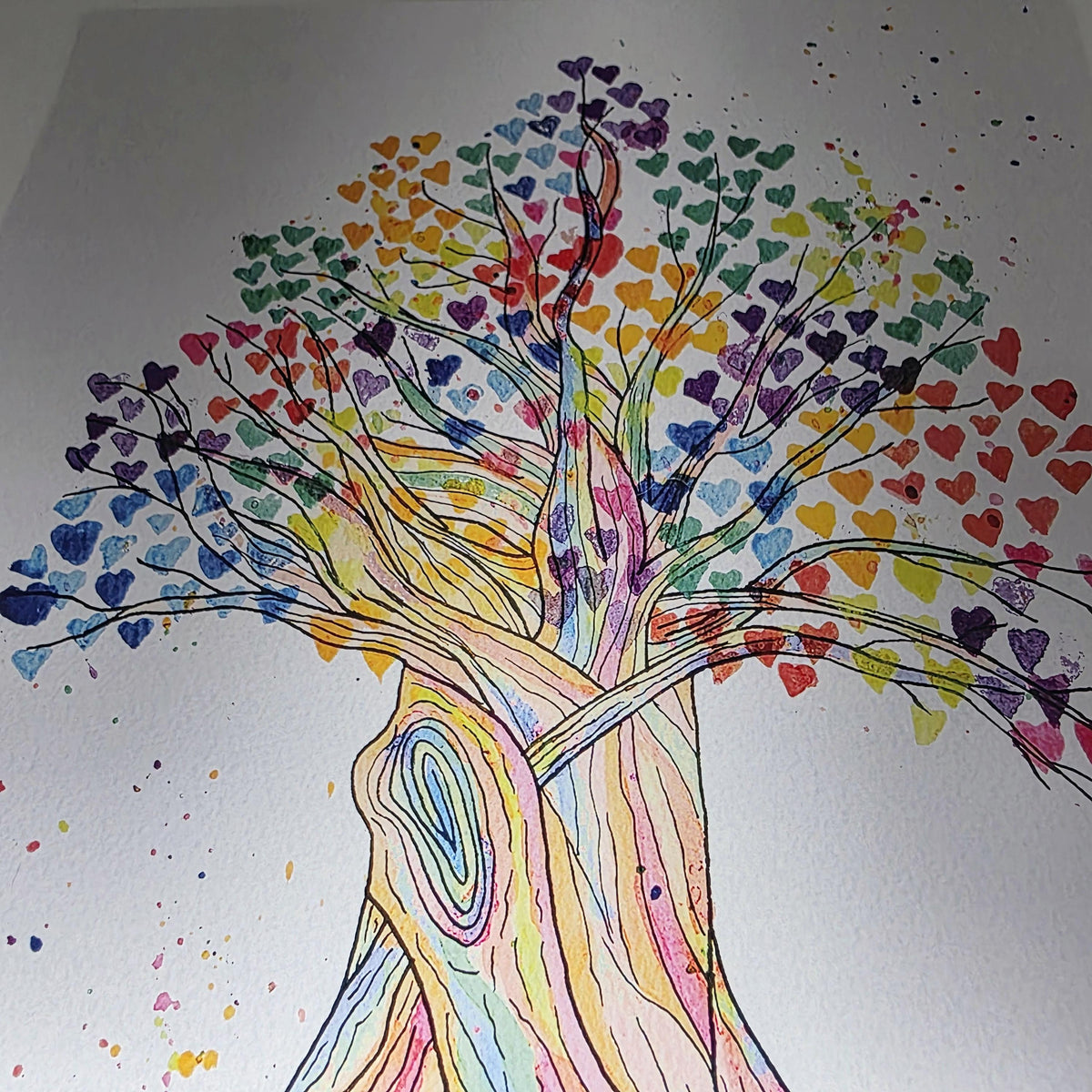 Tree of Life Watercolour Art Print - 12" x 16" Rainbow Heart Tree Artwork 9
