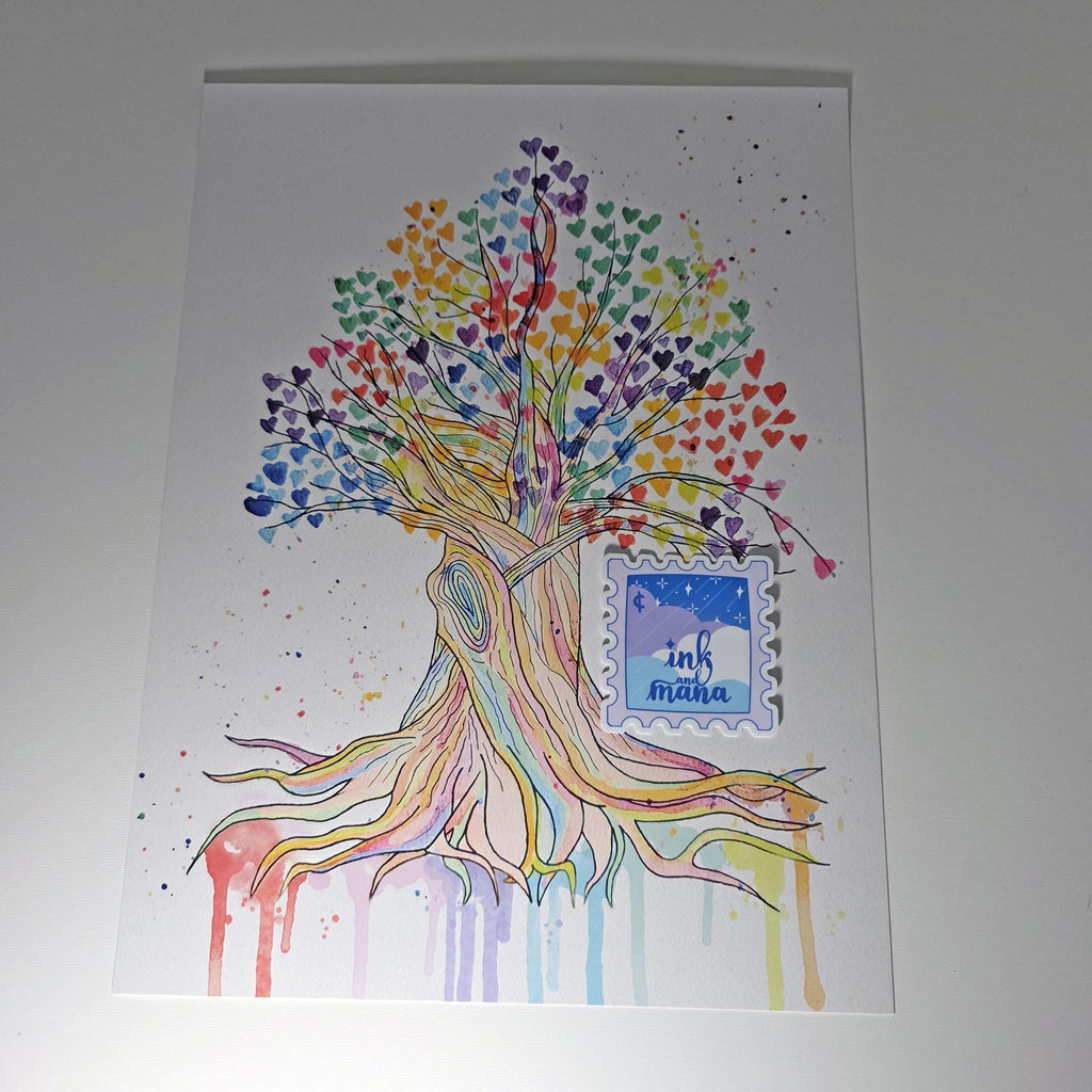 Tree of Life Watercolour Art Print - 12" x 16" Rainbow Heart Tree Artwork 6