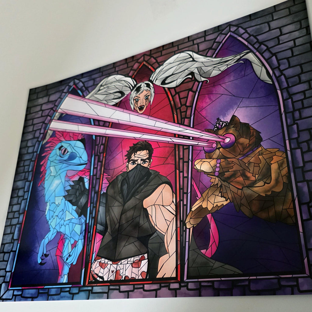 Dungeon Crawler Carl Stained Glass Art Print: Carl, Donut, Mongo and Samantha 12