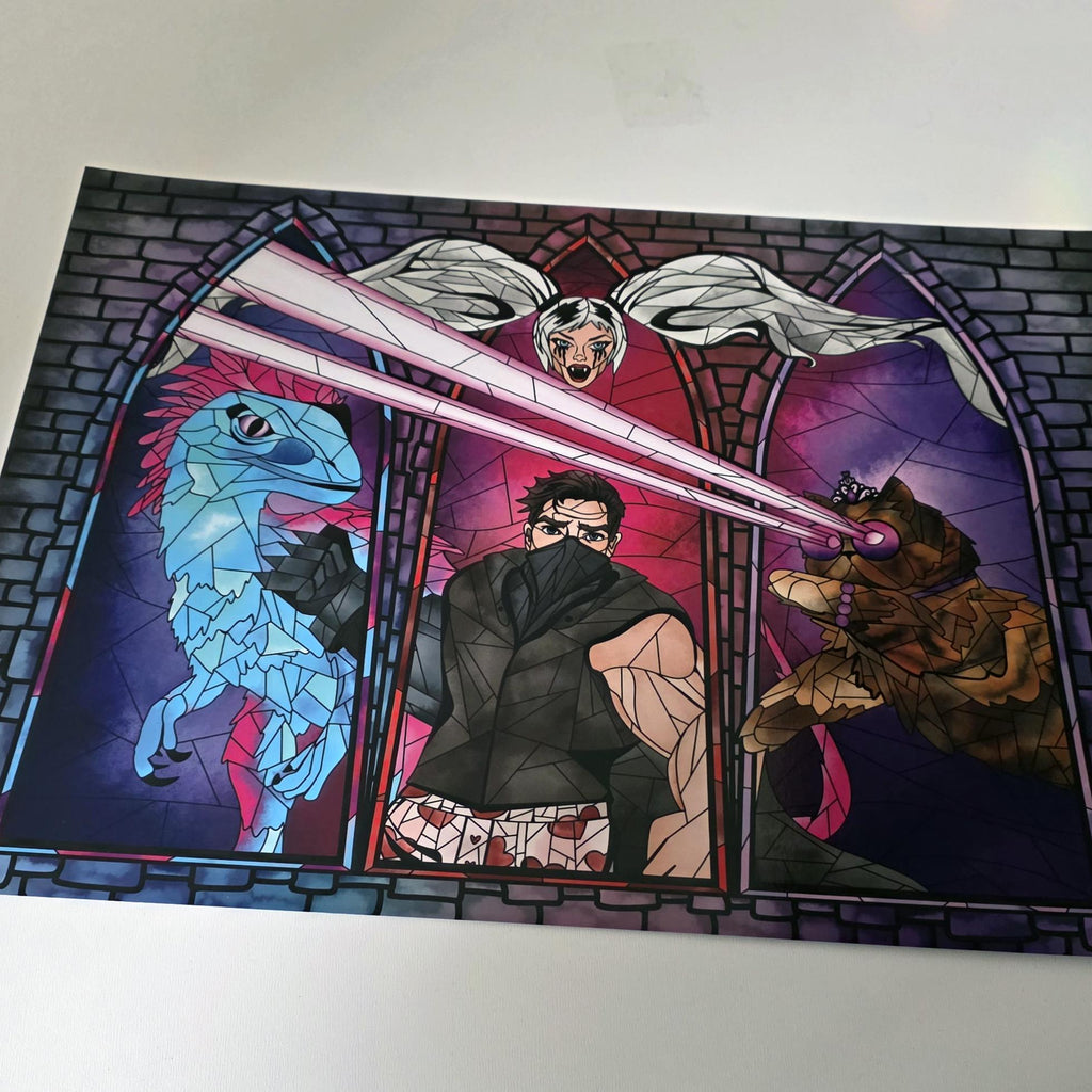 Dungeon Crawler Carl Stained Glass Art Print: Carl, Donut, Mongo and Samantha 13