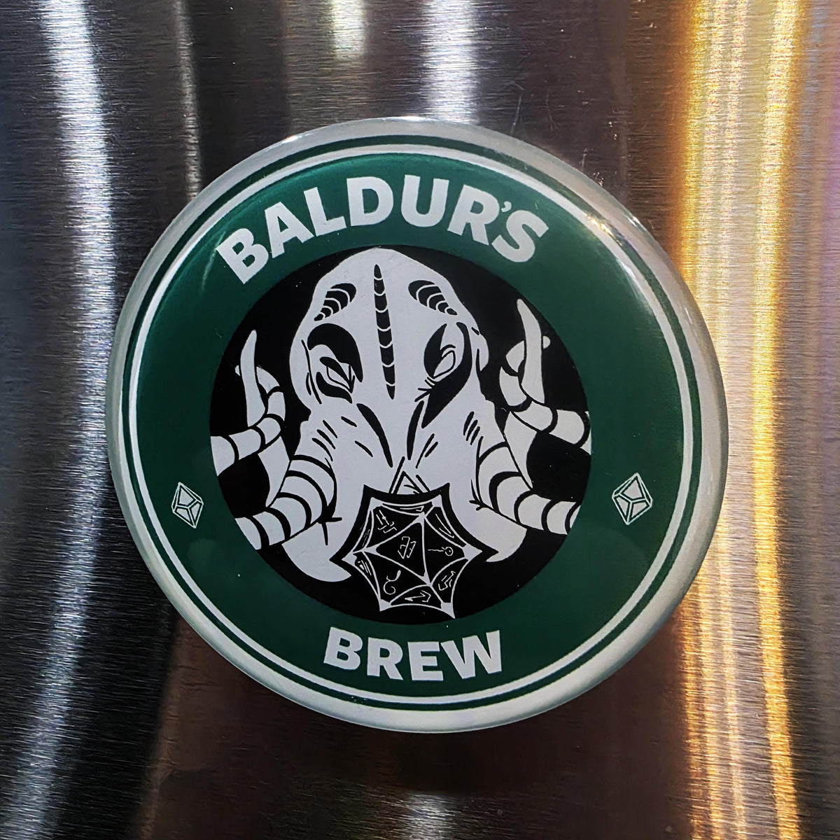 Baldur's Brew Magnet – Dungeons and Dragons Inspired Coffee Art (2.5 Inch)