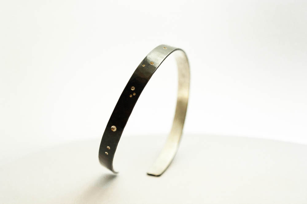 Bracelet manchette en argent sterling oxydé : Bijou céleste ciel nocturne