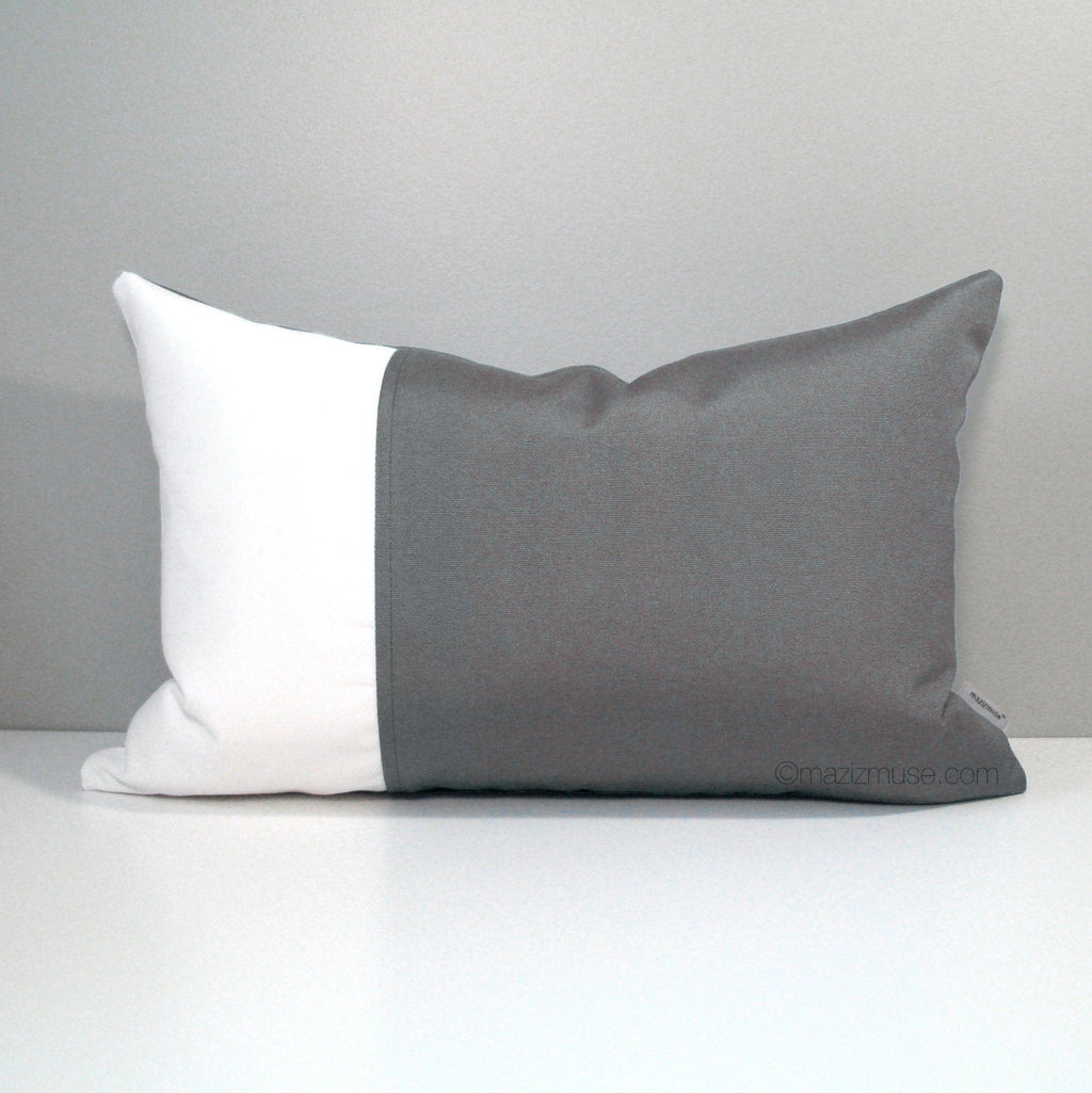 Modern Grey & White Sunbrella® Outdoor Pillow Cover, Charcoal Gray Cushion Cover
