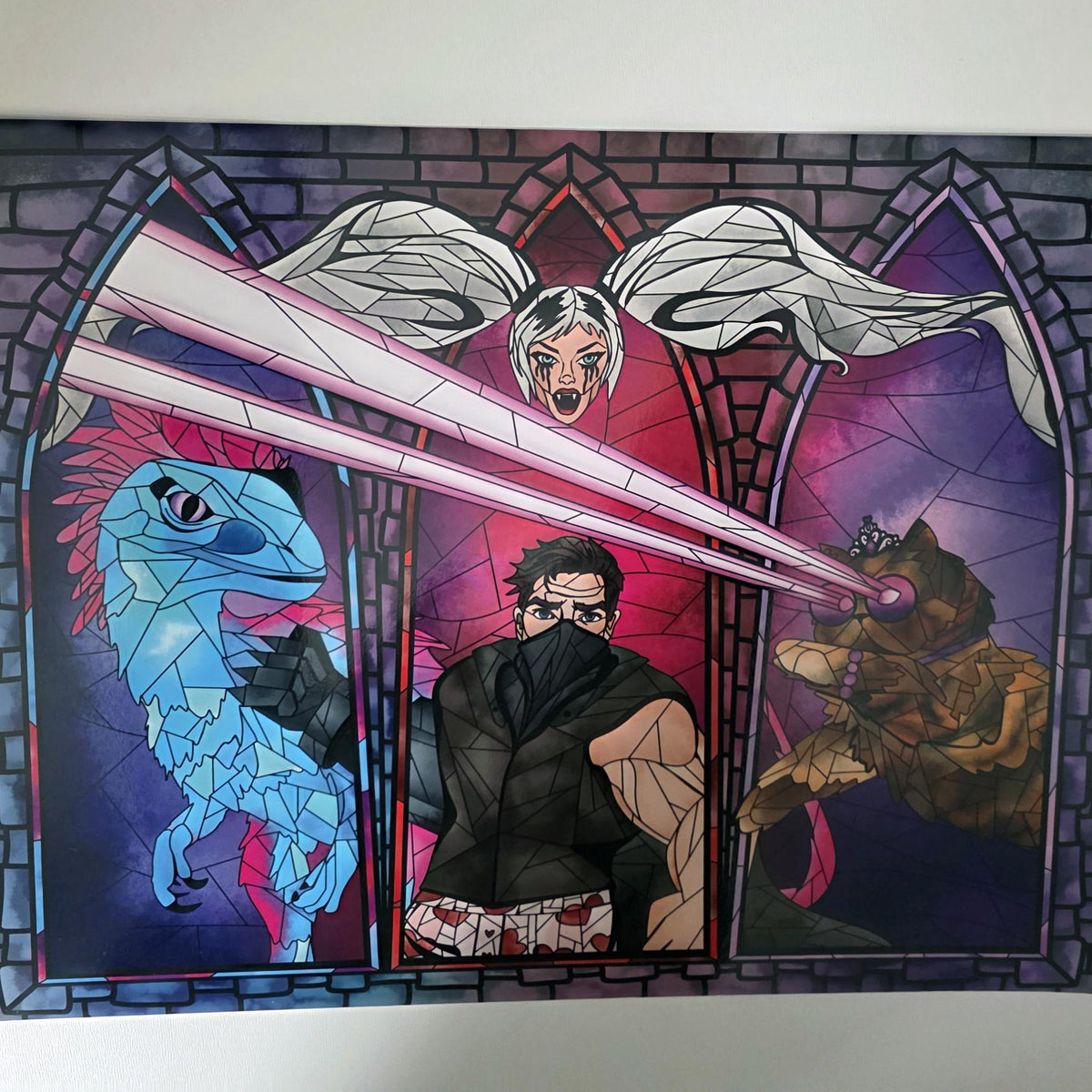 Dungeon Crawler Carl Stained Glass Art Print: Carl, Donut, Mongo and Samantha