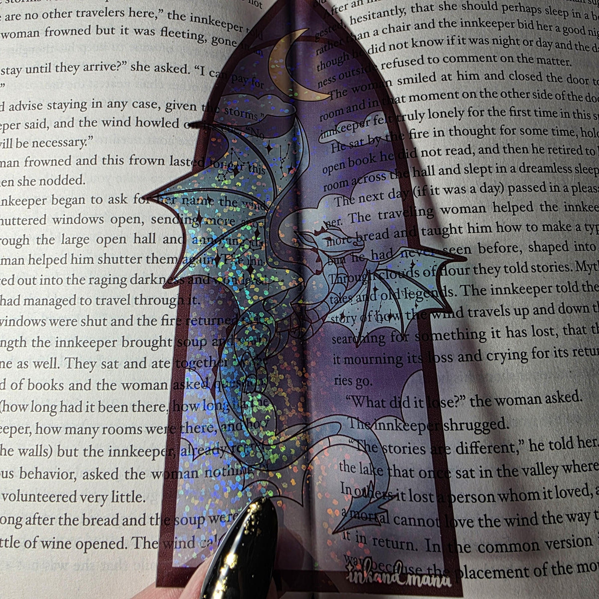 Celestial Dragon Stained Glass Style Bookmark: Handmade with Holographic Art 2
