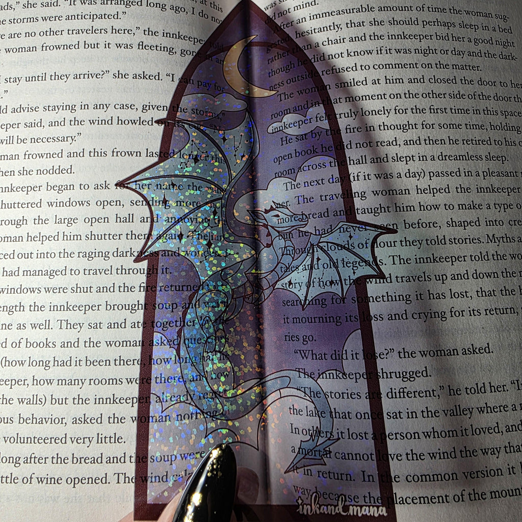 Celestial Dragon Stained Glass Style Bookmark: Handmade with Holographic Art 6