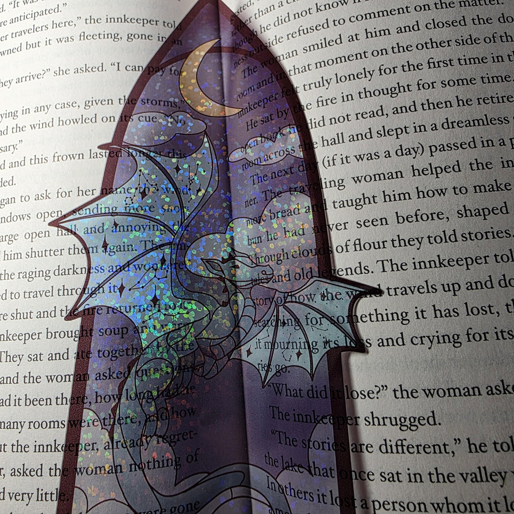 Celestial Dragon Stained Glass Style Bookmark: Handmade with Holographic Art 4