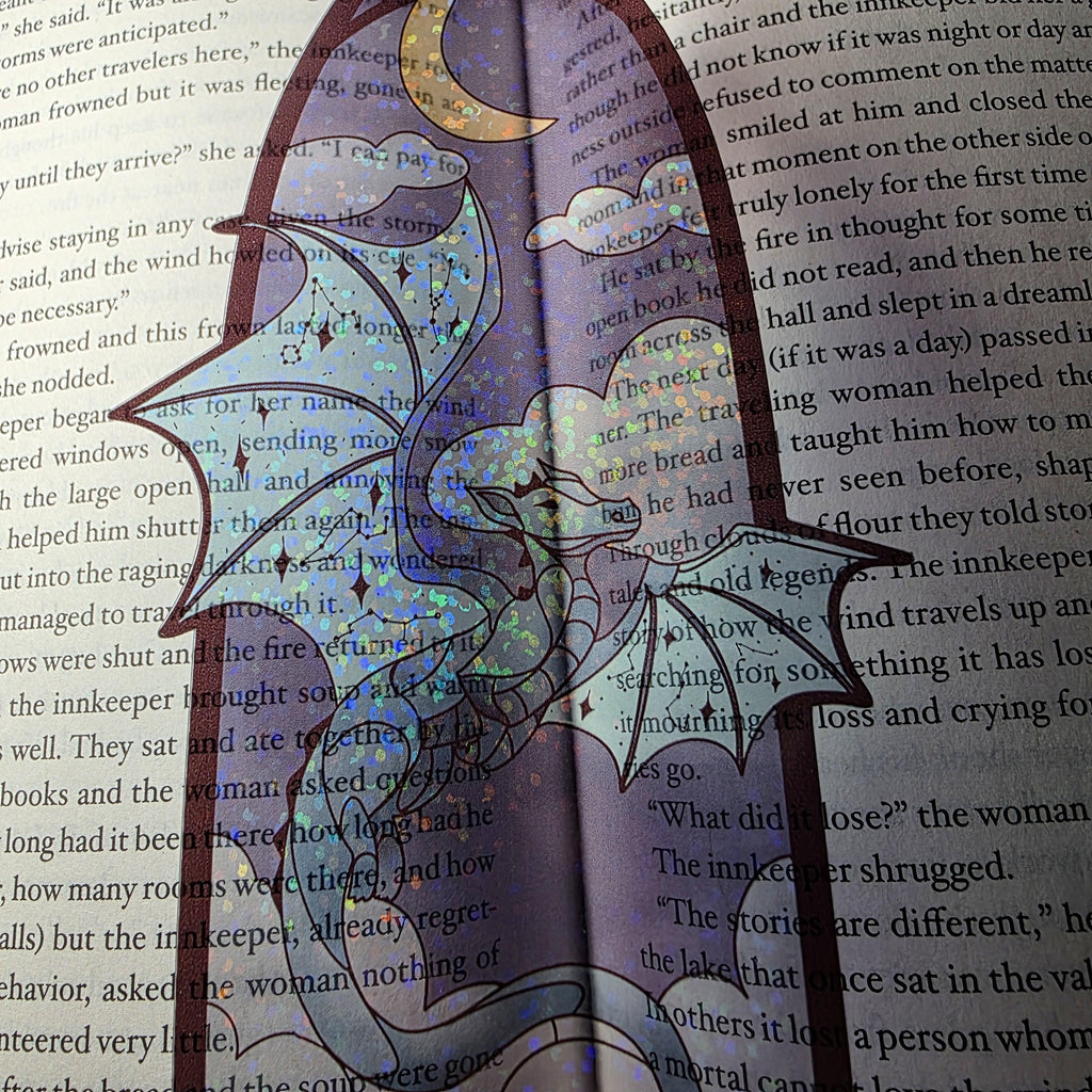 Celestial Dragon Stained Glass Style Bookmark: Handmade with Holographic Art 15