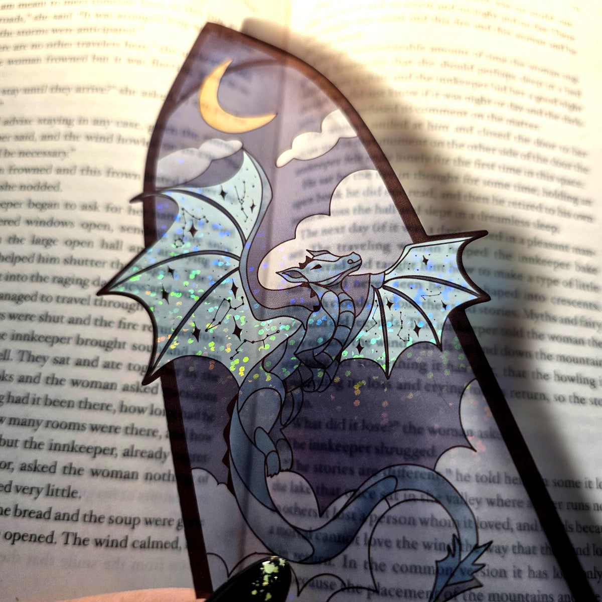Celestial Dragon Stained Glass Style Bookmark: Handmade with Holographic Art
