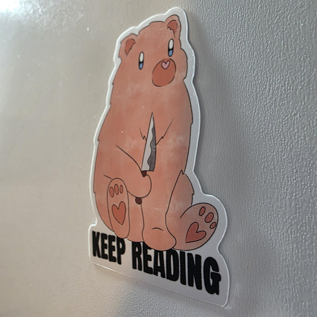 Bear with Knife Sticker sayingKeep Reading (3" Glossy Finish) 9