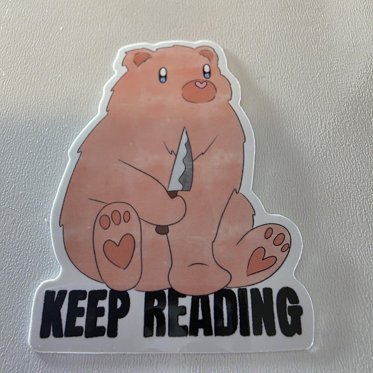 Bear with Knife Sticker sayingKeep Reading (3" Glossy Finish) 2