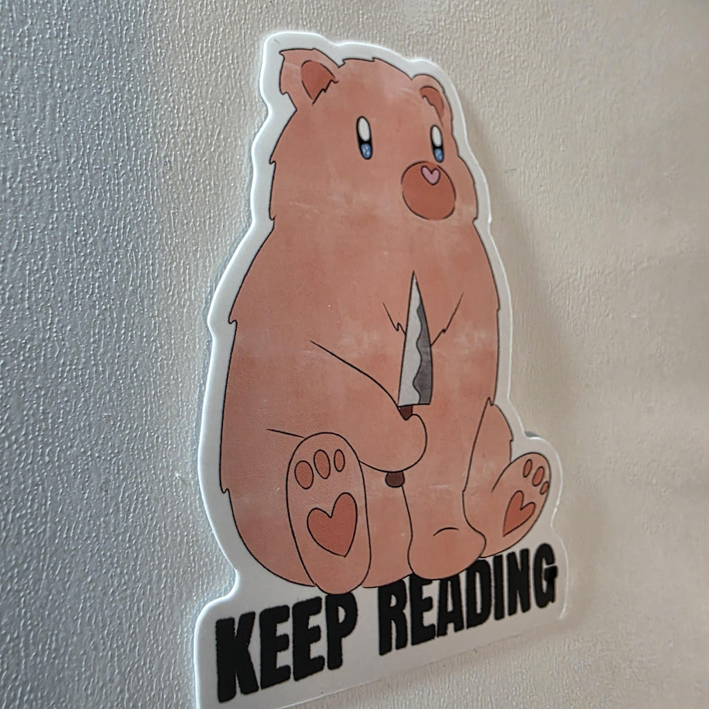 Bear with Knife Sticker sayingKeep Reading (3" Glossy Finish) 4