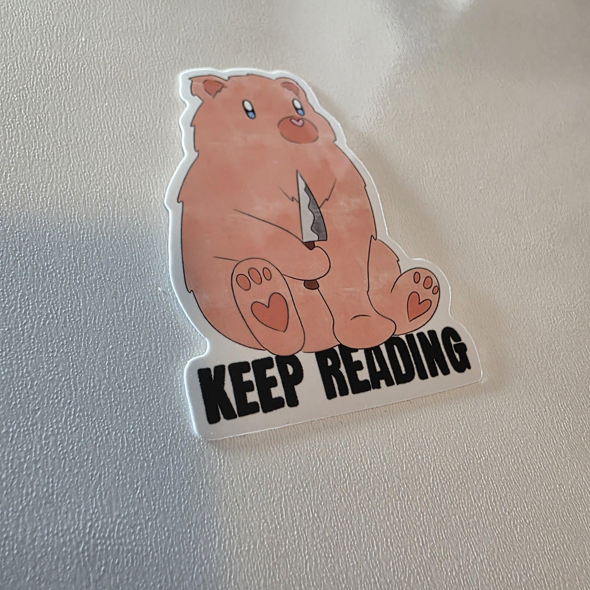 Bear with Knife Sticker sayingKeep Reading (3" Glossy Finish) 3