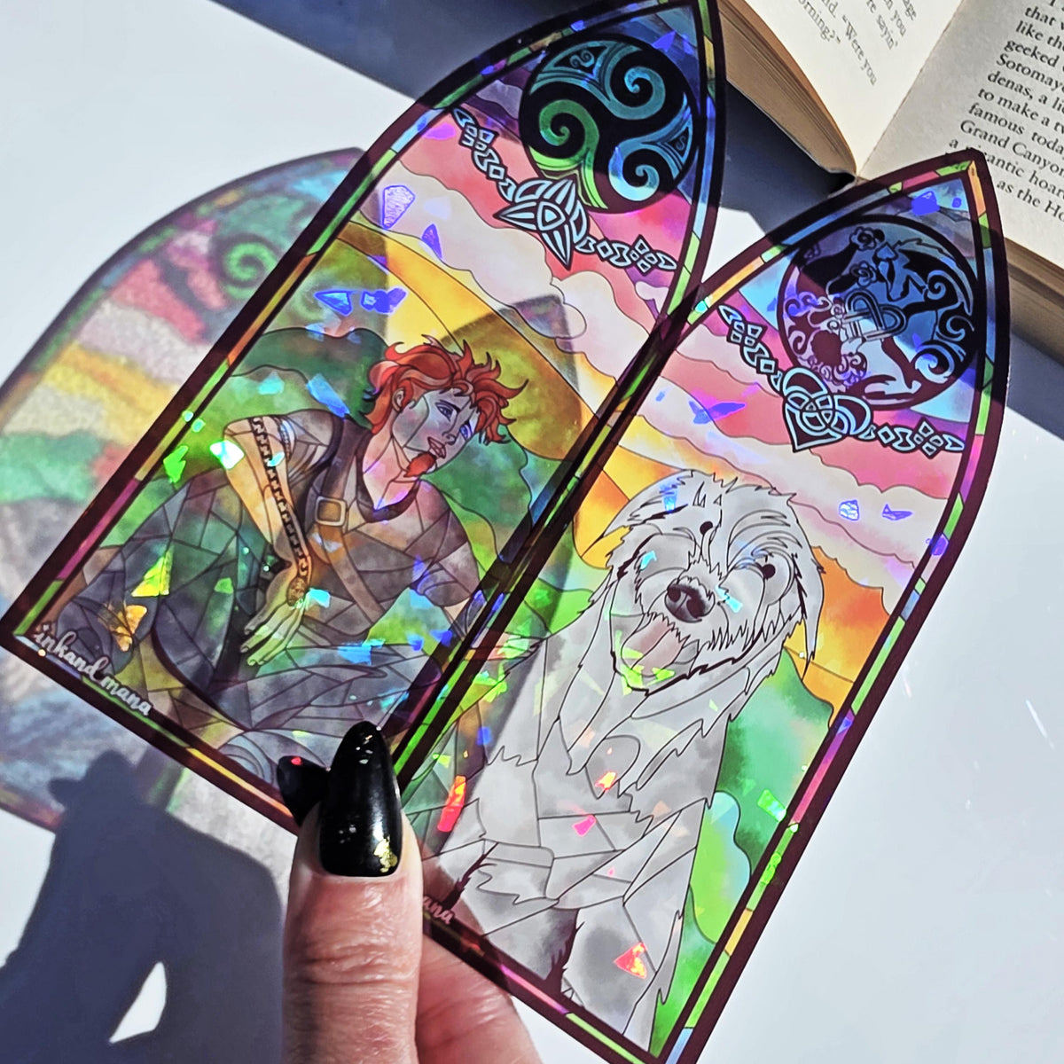 Iron Druid Chronicles Stained Glass Style Bookmark: Atticus and Oberon. Officially Licensed and Handmade.